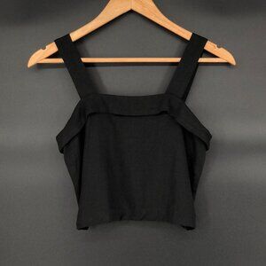 American Eagle Linen Blend Smocked Back Crop Tank Top XS Black Coastal Beach